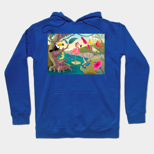 Group of funny tropical birds in the jungle Hoodie by ddraw